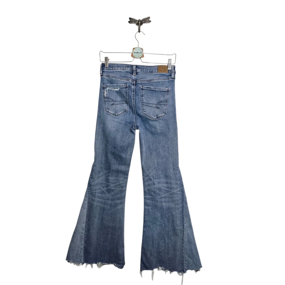 AE American Eagle Ne(x)t Level Festival Flare Jean In Indigo Fray 6 R - Picture 4 of 15